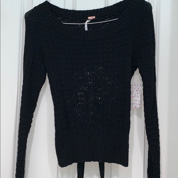 Free People Bow Back Pullover Black XS NWT - Picture 10 of 10